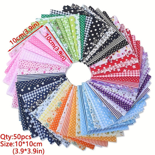 50pcs 9 91 9 Small Floral Random Colored Cotton Fabric for DIY Quilted Crafts