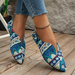 Bohemian Tribal Style Pointed Toe Slip On Canvas Flats