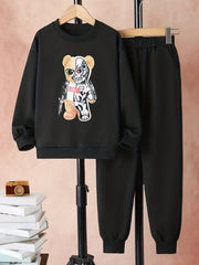 Robot Bear Pattern 2pcs Sweatshirt & Sweatpants Set for Boys