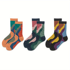 3 Pairs Colorblock Pattern Socks Women's Stockings & Hosiery