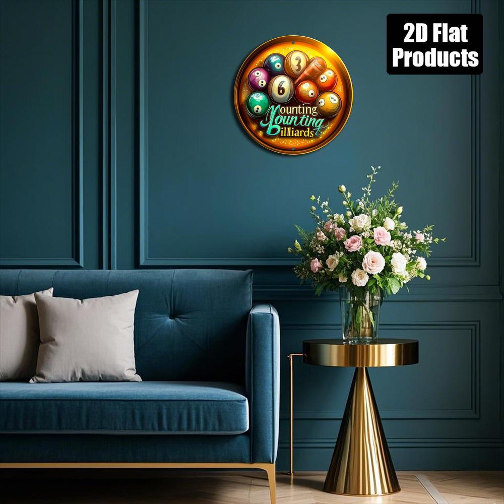 2D Billiard Theme Aluminum Sign - Retro Decor for Home Office