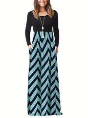 Chevron Print Maxi Dress Women's Clothing
