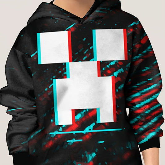 Square Pattern Hoodie For Kids Pullover Casual Hooded Long Sleeve Top