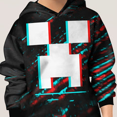 Square Pattern Hoodie For Kids Pullover Casual Hooded Long Sleeve Top