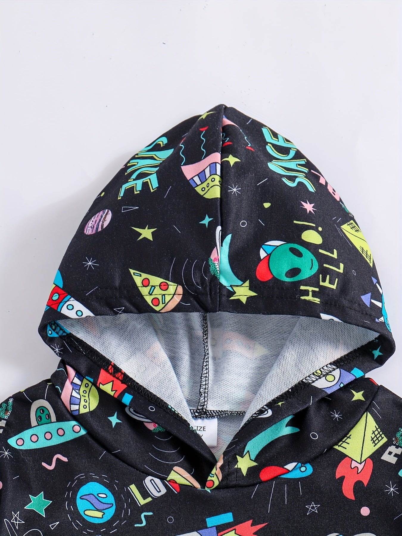 Cartoon Space Print Boys Hooded Sweatshirt