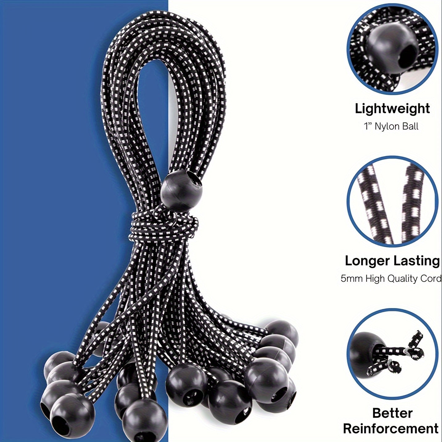 Heavy Duty Ball Bungee Cords 25pcs for Shelter Gazebo Camping Tent Cargo Yard