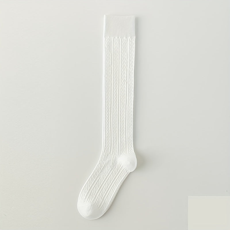 Solid Textured Calf Socks College Style Knee High Socks Women's Stocki