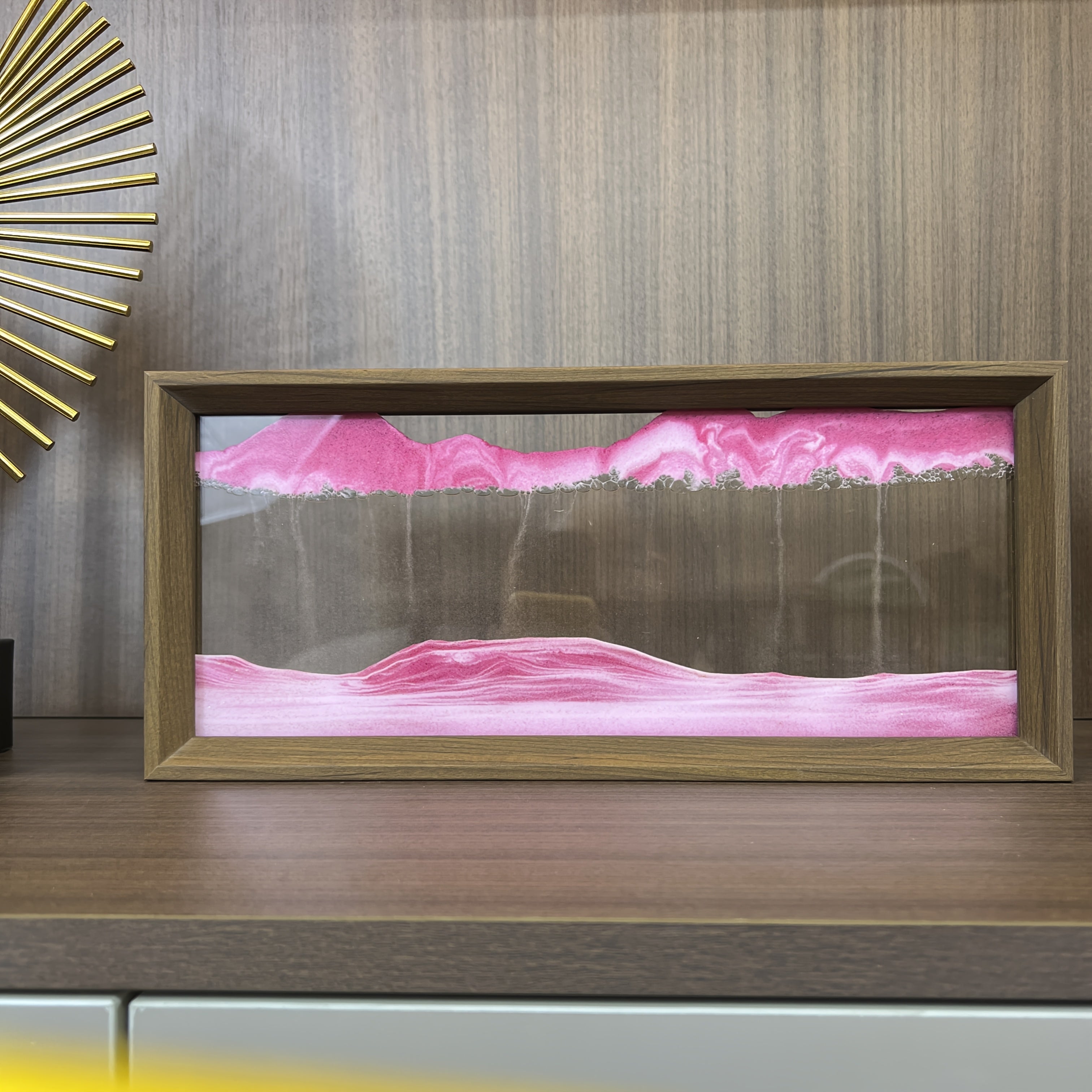 15-Inch Pink 3D Sand Art Hourglass with High Glass Art and Wooden Frame