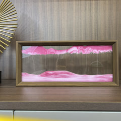 15-Inch Pink 3D Sand Art Hourglass with High Glass Art and Wooden Frame
