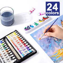Watercolor Paint Set 24 Vibrant Colors 12ml Tubes Art Supplies