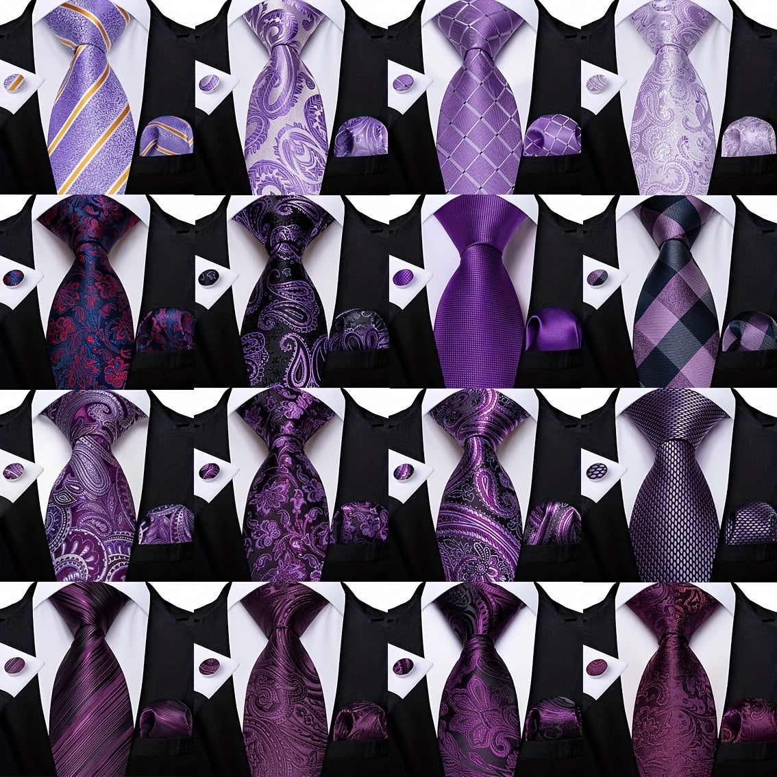 Men's Purple Stripes Floral Ties Set Necktie