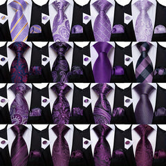 Men's Purple Stripes Floral Ties Set Necktie