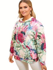 Floral Print Plus Size Sports Sweatshirt Long Sleeve Hoodie