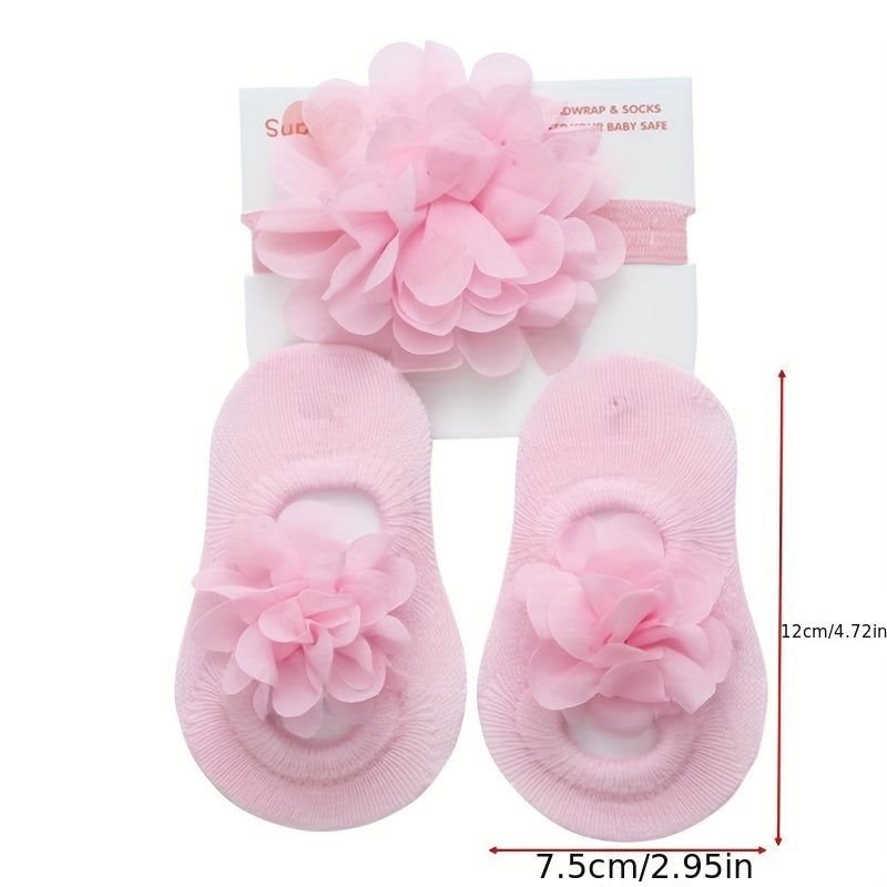 2pcs Baby Girls Mesh Floor Socks & Headband Set Non Slip Breathable Comfortable
