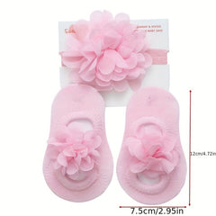 2pcs Baby Girls Mesh Floor Socks & Headband Set Non Slip Breathable Comfortable