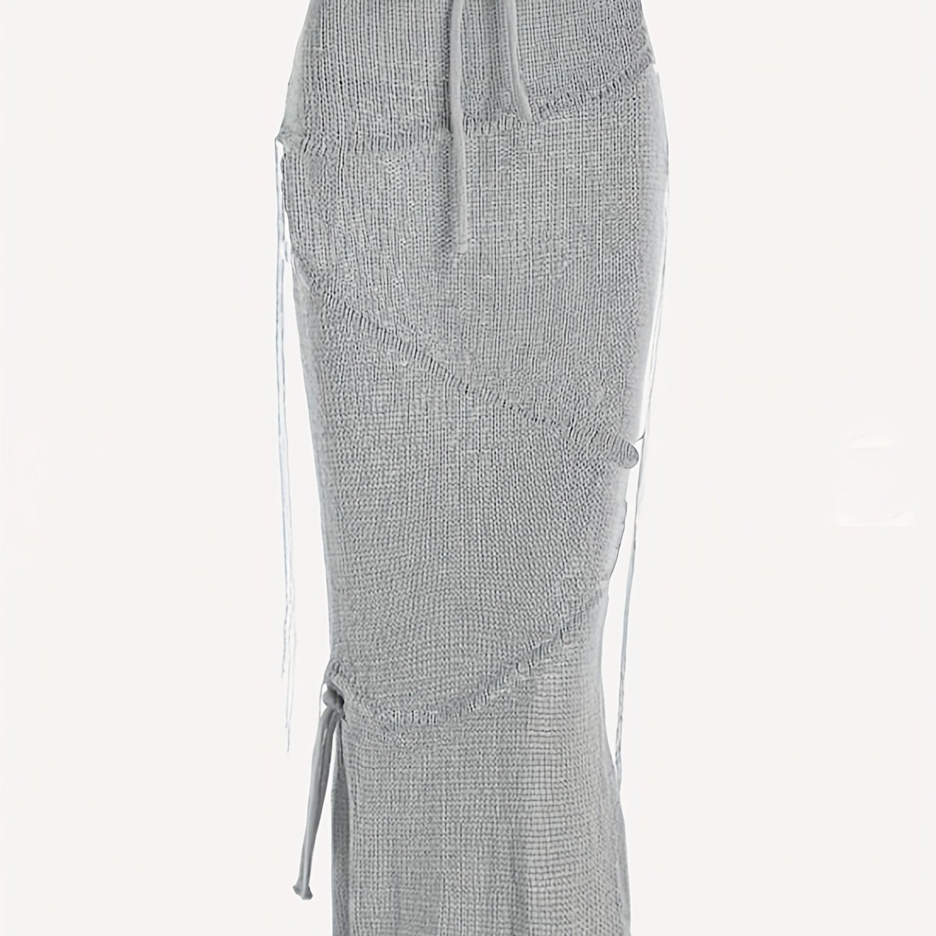 Knitted Drawstring Waist Side Shirring Skirt Casual Ankle Skirt