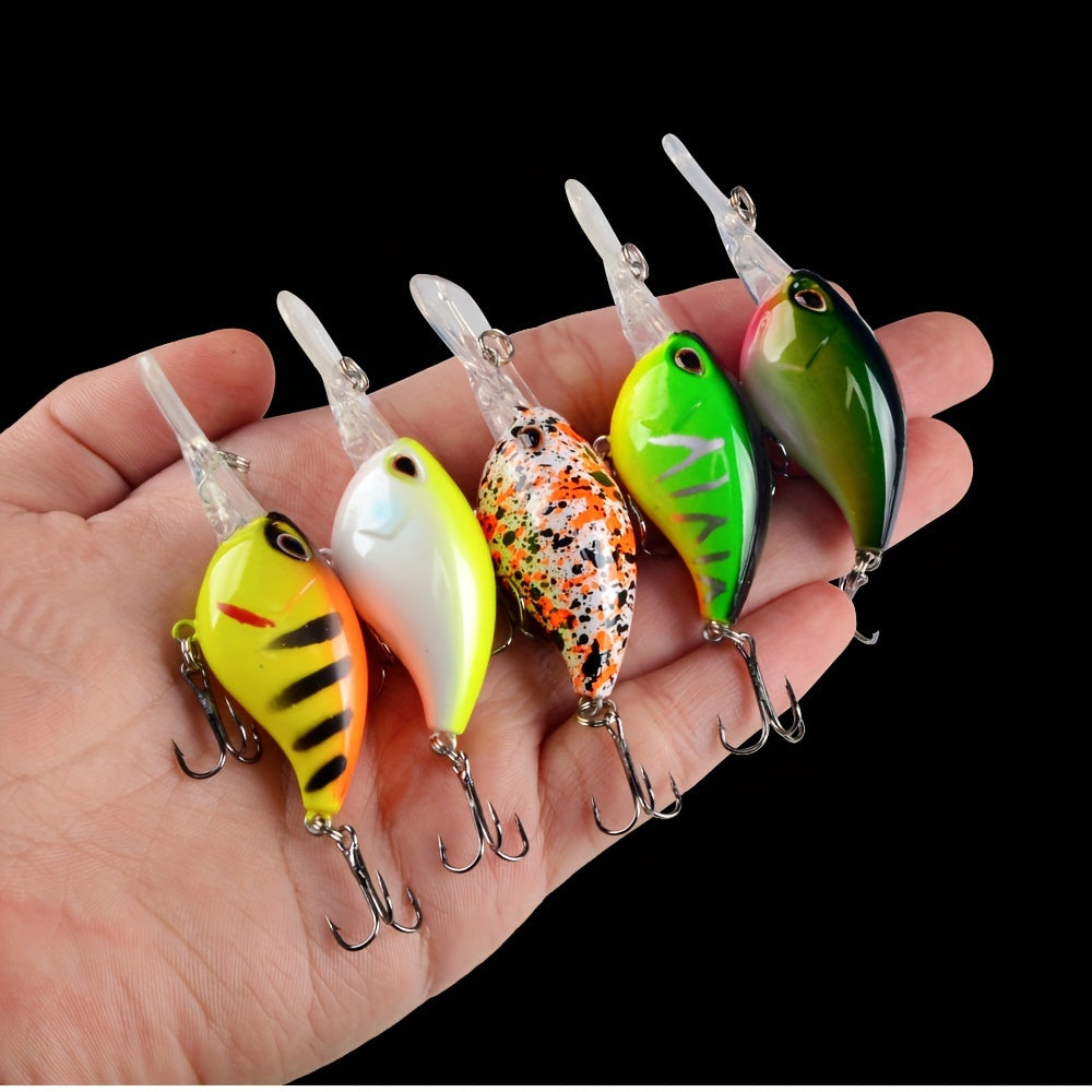 5pcs Floating Crankbait Hard Bait Treble Hook Fishing Tackle
