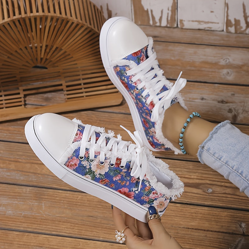 Floral Pattern Canvas Lace Up Round Toe Non slip Shoes