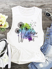 Dandelion Print Tank Top Crew Neck Casual Summer Spring Women's Clothing