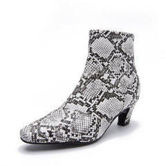 Women's Snakeskin Print Chunky Heeled Short Boots