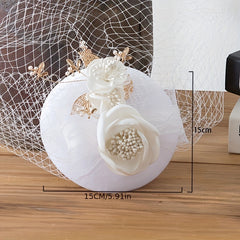 French Style Fascinators Hats Flower Golden Leaf Decor Veil Bridal Wedding Tiara