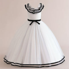 Girls Satin & Tulle Ruffle Collar Maxi Ball Gown