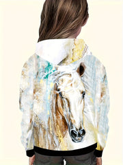 3D Pony Graphic Hoodie Long Sleeve Pullover Sweatshirt Girls Boys Outdoor Gift
