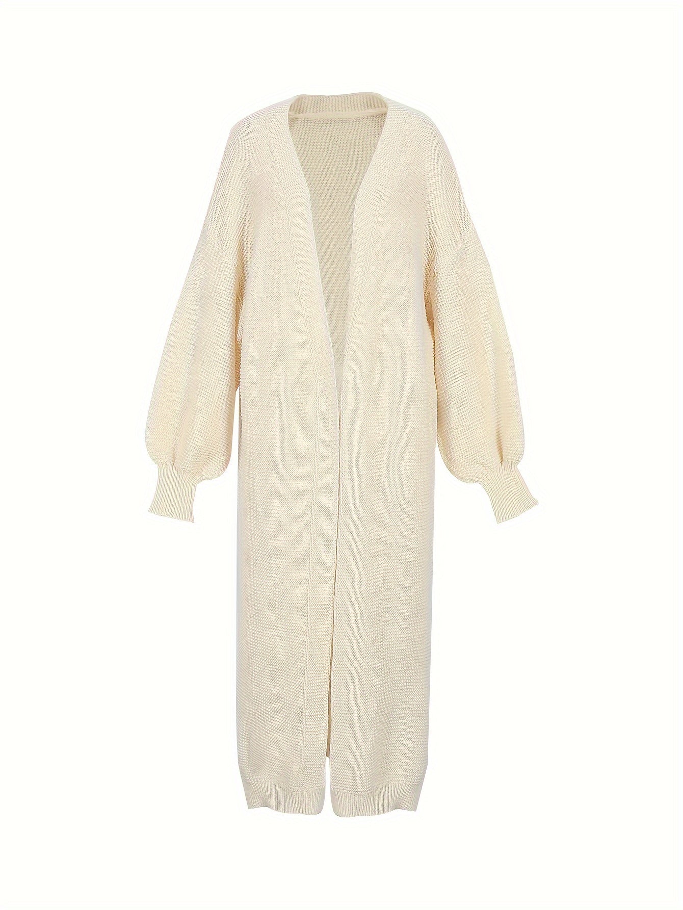 Solid Textured Lantern Sleeve Longline Cardigan