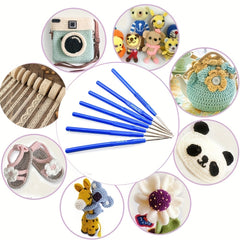 8pcs Small Crochet Hooks Steel Needles Kit Lace Crochets Set Plastic Handle