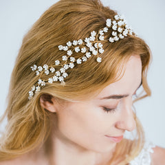 Golden Metal Flower Headband with Crystals