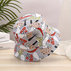 Cartoon Mushroom Print Bucket Hat Lightweight Reversible Fisherman Cap