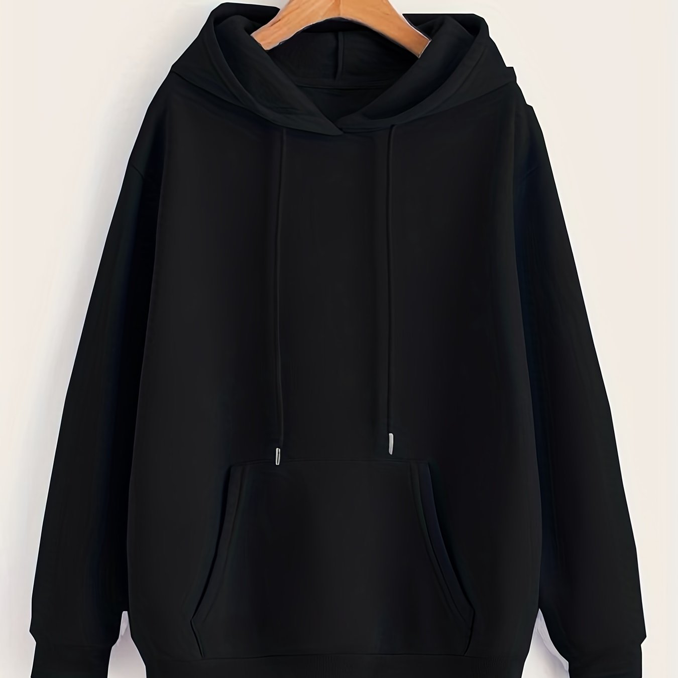 Solid Kangaroo Pocket Hoodie Casual Long Sleeve Drawstring Hoodies