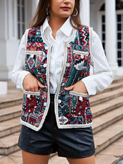 Geometric Pattern Button Front Vest Boho Sleeveless Vest