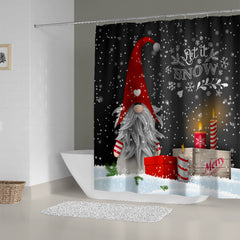Gray Elf Christmas Snowflake Shower Curtain with 12 Hooks