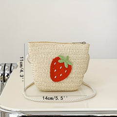 Kids Straw Woven Crossbody Bag Small Flower Coin Purse Handbag