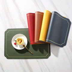 Nordic Rectangular Golden Edge Leather Table Mat Waterproof Placemat