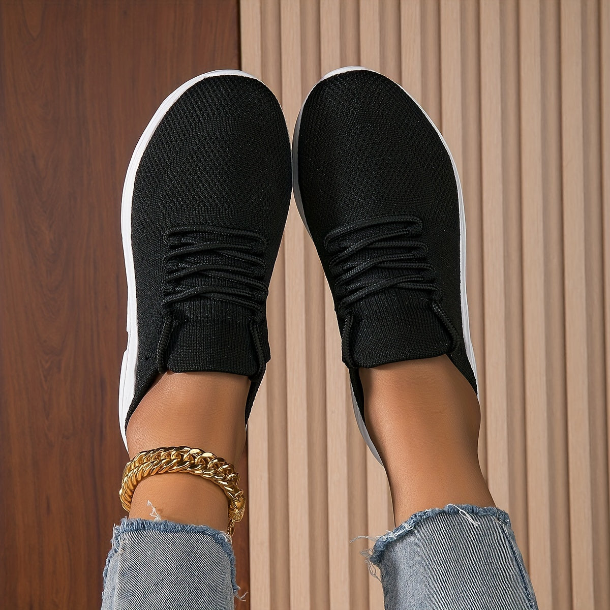 Women's Breathable Woven Sneakers Casual Lace Up Outdoor Shoes