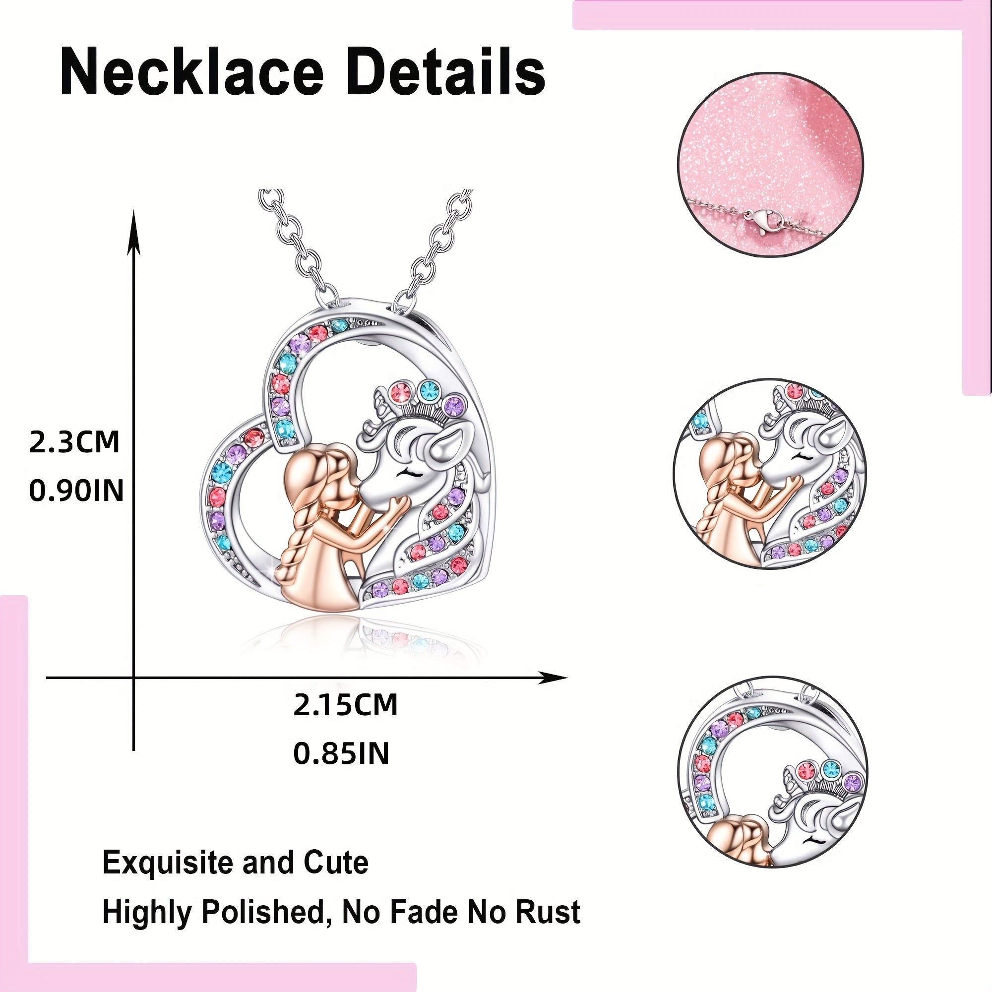 Girl & Unicorn Heart Pendant Necklace Holiday Gift