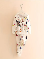 Irregular Rose Flower Print Pullover & Pants Set For Baby Girls