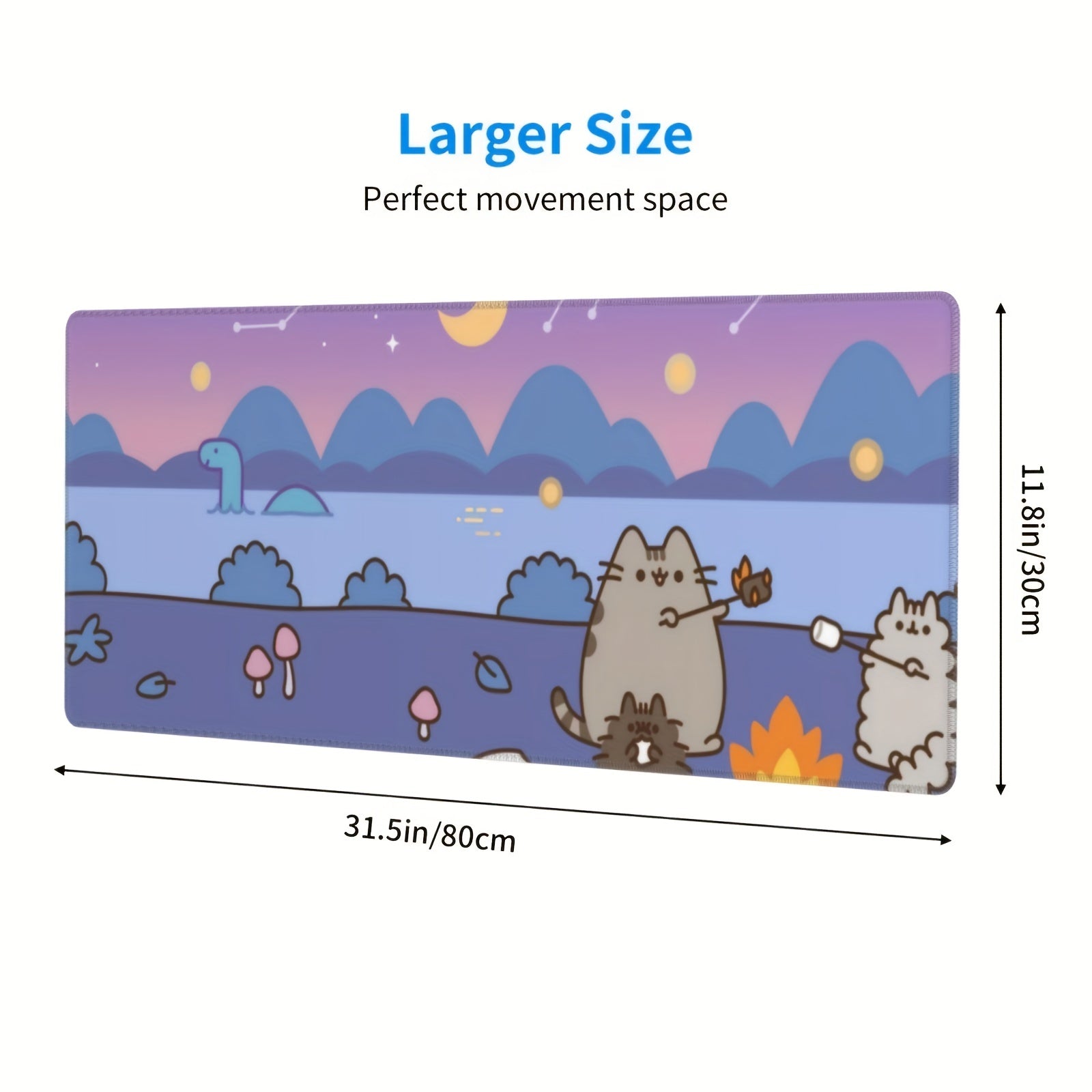 Cartoon Cat Anti-Skid Mousepad, Purple, 80 x 29, Office/Home Keyboard Pad