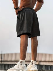 Men's Breathable Solid Shorts with Side Pockets - Drawstring Elastic Waist