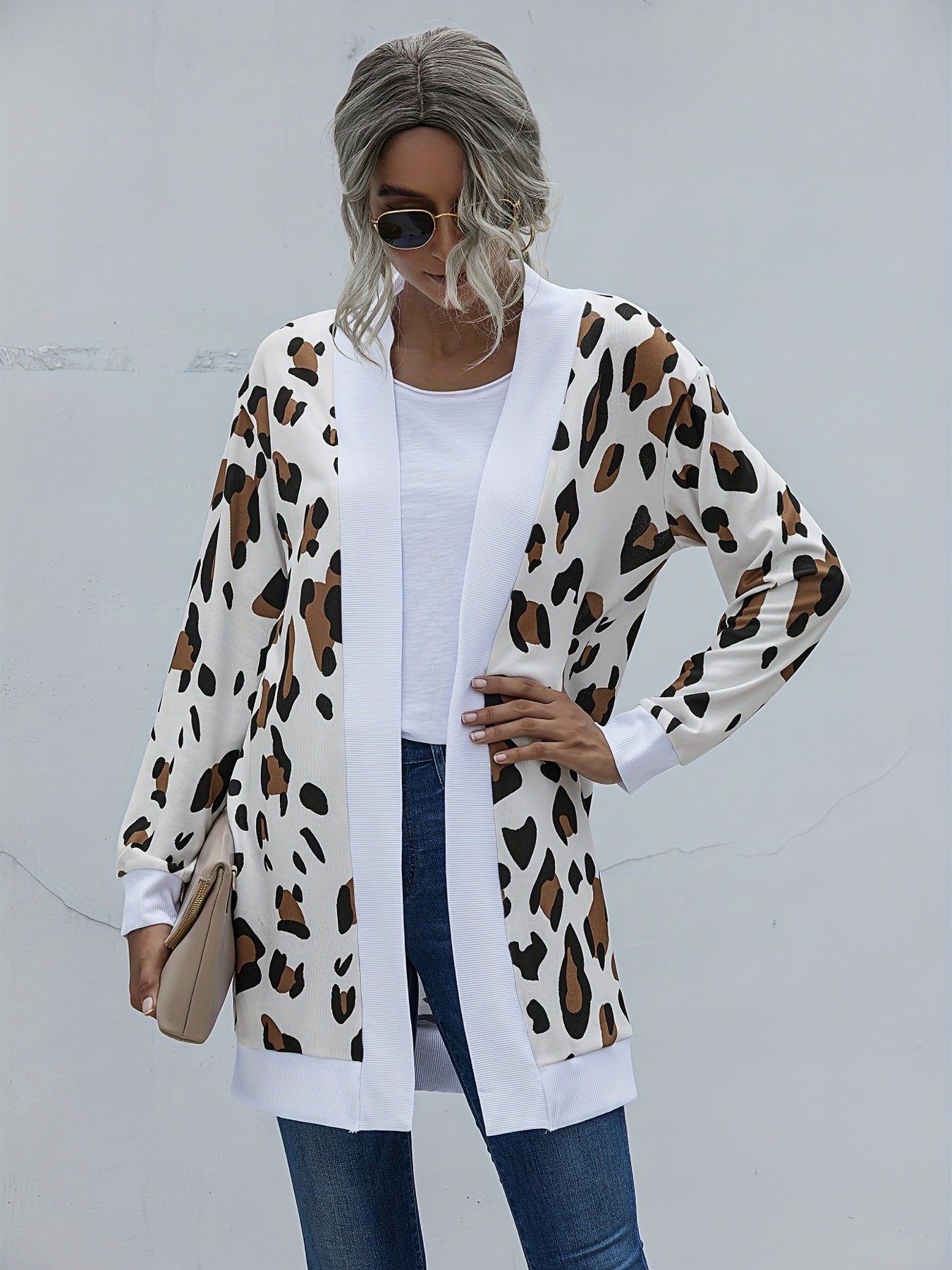 Graphic Print Knit Cardigan for Women