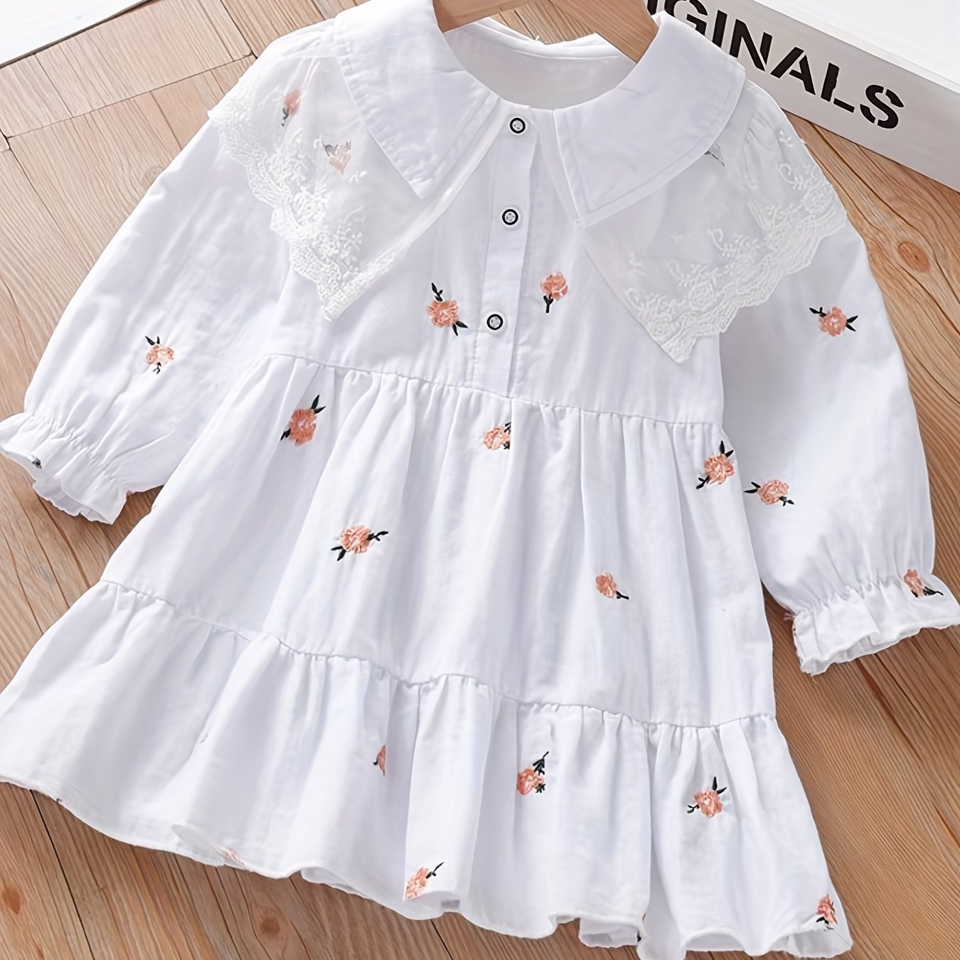 Girls' Blossom Lace Collar Dress Long Sleeve Comfy Fit Casual Autumn Spring