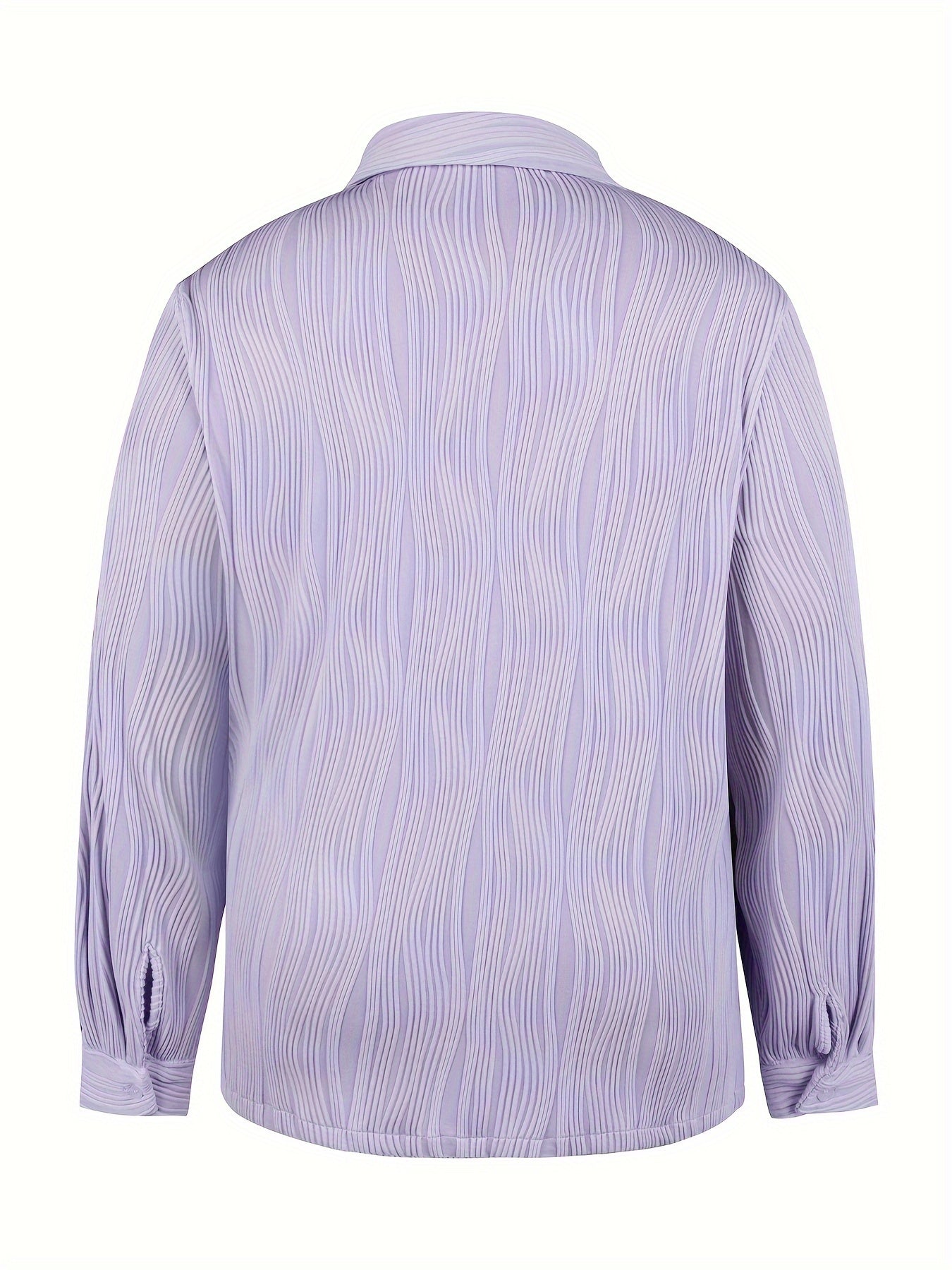 Solid Textured Long Sleeve Button Up Blouse