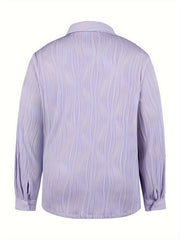 Solid Textured Long Sleeve Button Up Blouse