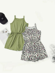 Girls Leopard Print Cami Rompers Set