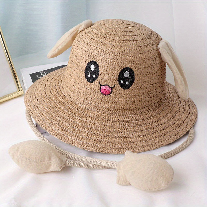 Bunny Ear Straw Hat Sun Protection for Girls