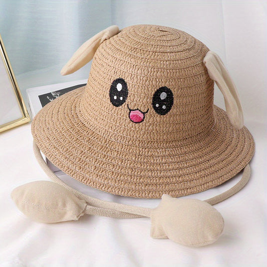Bunny Ear Straw Hat Sun Protection for Girls