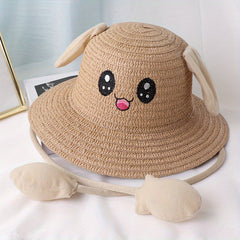 Bunny Ear Straw Hat Sun Protection for Girls