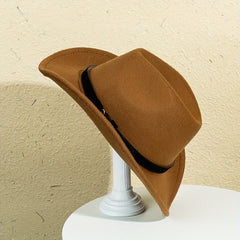 Warped Brim Woolen Jazz Hat British Style Top Hat Belt Decoration